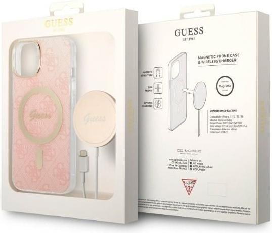 Actual product image Guess Zestaw GUBPP14SH4EACSP Case+ Charger iPhone 14 6.1" różowy/pink hard case 4G Print MagSafe (Apple iPhone 14, Apple iPhone 13, Apple iPhone 14 Pro Max)