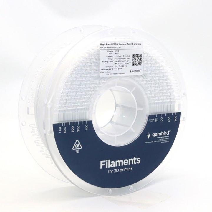 Immagine prodotto Gembird PETG ad alta velocità (PET, PETT) - Hvid - 1,75 mm - 1 kg (PETG, 1.75 mm, 1000 g, Bianco)