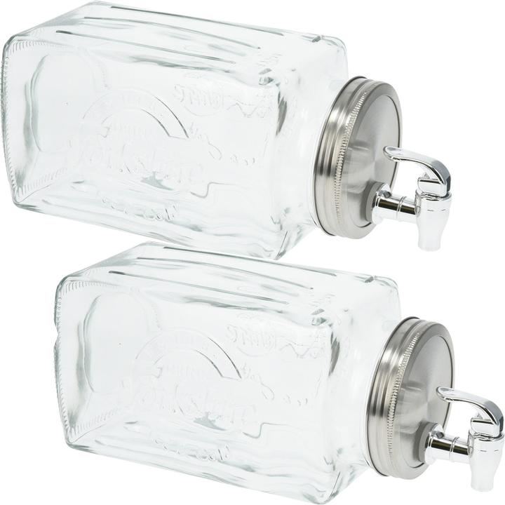 Excellent Houseware 2er-Set Getränkespender aus Glas mit Deckel, 3l, eckig