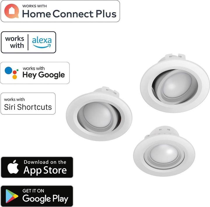 Actual product image Hama WLAN LED recessed spotlight, 5W, control by voice/app, adjustable, 3pcs, white (380 lm)