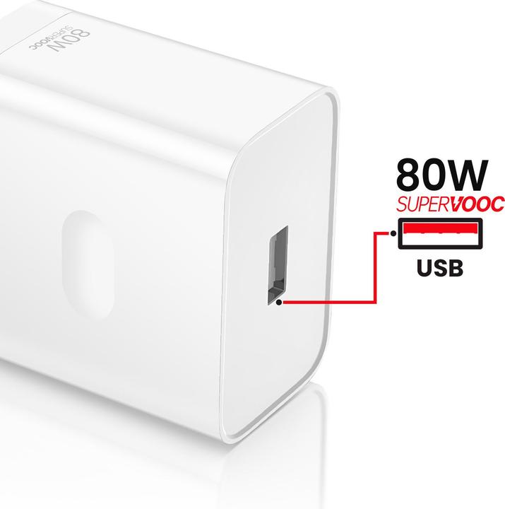 Image du produit Plus Japan Un chargeur SuperVOOC, 80 W, chargeur de voyage USB, blanc (80 W, 1 portion)