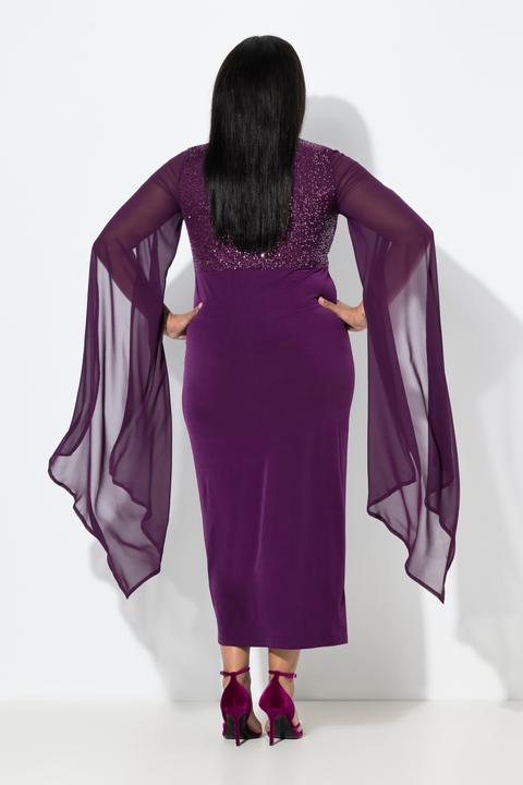 Actual product image Ulla Popken Chiffon-Maxikleid, Pailletten, V-Ausschnitt, Langarm (42)