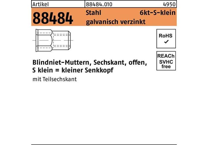 Immagine prodotto Dado per rivetti ciechi R 88484 Testa svasata