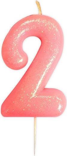 Creative Party Hellrosa Kerze mit Glitter Ziffer "2".