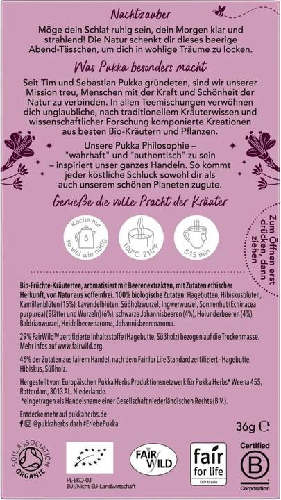 Valori nutrizionali e ingredienti Pukka Notte (36 g)