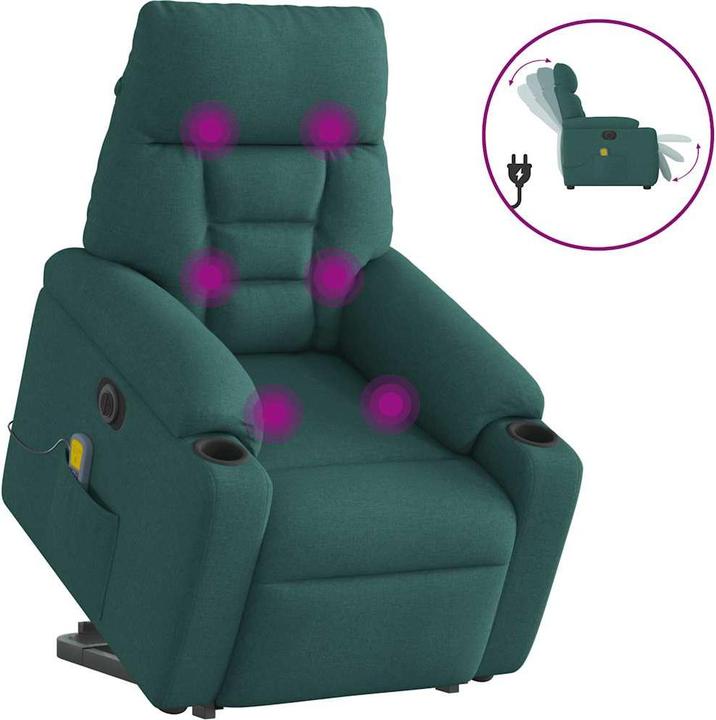 Image du produit vidaXL Fauteuil de massage électrique avec fonction releveur Vert foncé Tissu
