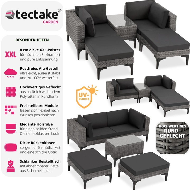 Immagine prodotto tectake Salottino in rattan con telaio in alluminio Bellaria