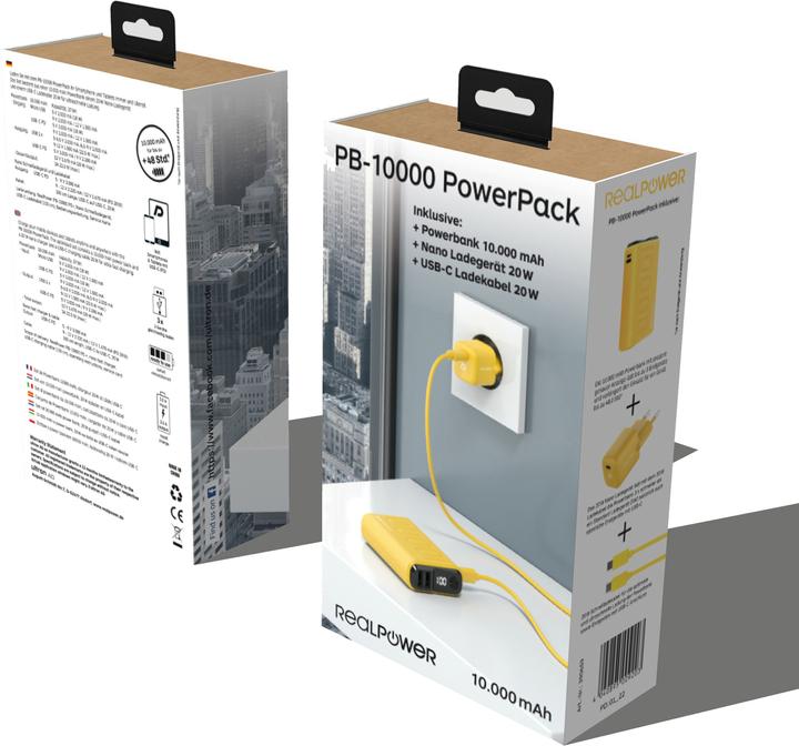Actual product image RealPower Powerbank PB-10000 Power (10000 mAh, 20 W, 36 Wh)