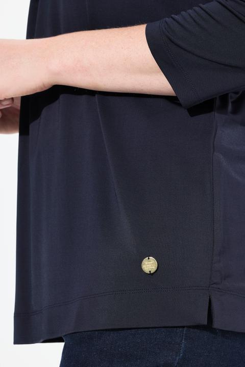 Produktbild Ulla Popken Slinky-Blusenshirt, Zierfalte, Stehkragen, 3/4-Arm (62)