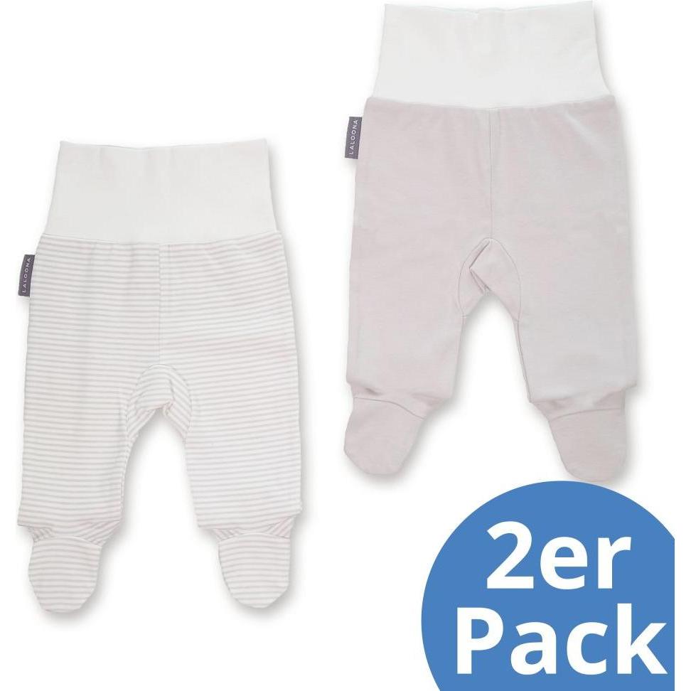 La Loona, Hosen, LaLoona Babyhosen Strampelhose 2er Pack - Stripes - Light Taupe -, Weiss, (68)