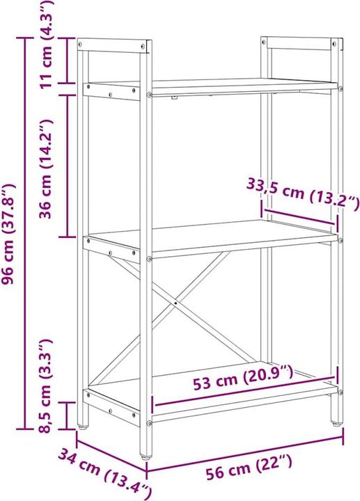 Produktbild vidaXL Bücherregal zur Aufbewahrung (56 x 34 x 96 cm)