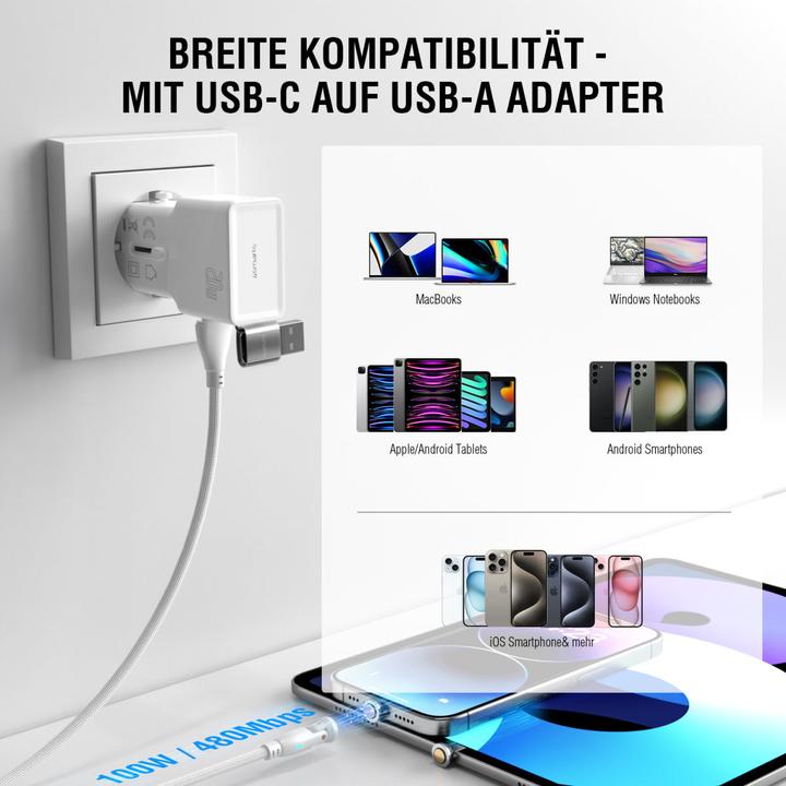 Actual product image 4smarts USB-C/A 540° magnetic cable GravityCord (1.80 m, USB 2.0, 100 W)
