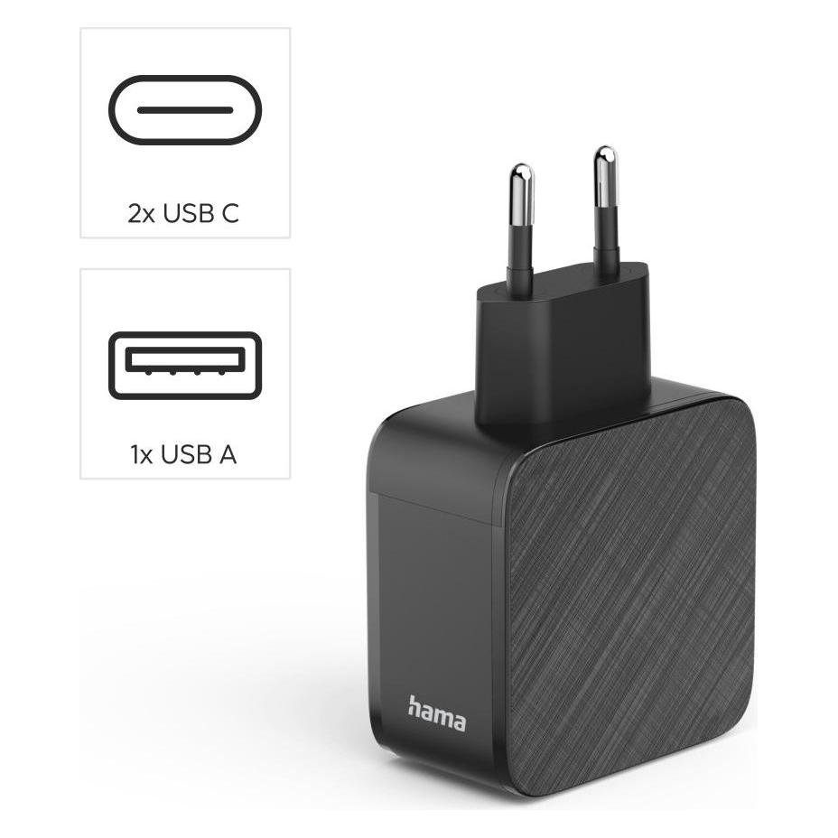 Hama Caricatore rapido USB (Presa di Ricarica USB Multipla, Caricatore GaN per Cellulare, Caricatore USB C 100 W, Caricatore Universale USB-A, Caricatore Quick Charge 3.0, Caricatore rapido Power