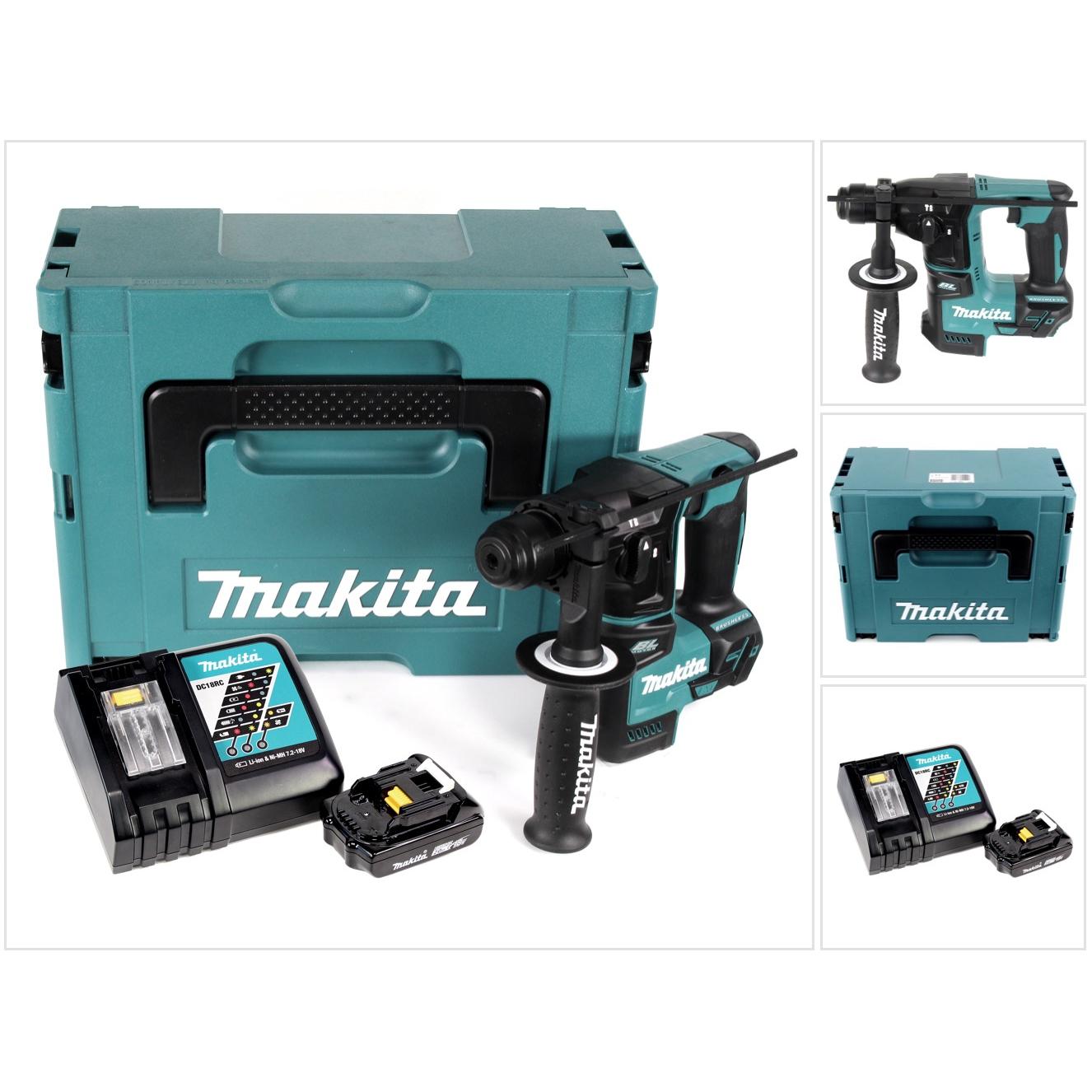 Makita, Bohrmaschine + Akkuschrauber, DHR 171 RA1J Akku Bohrhammer 18 V 1,20 J SDS Plus Brushless + 1x Akku 2,0 Ah + Lad...