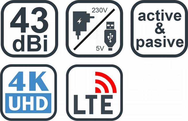 Actual product image Evolveo Xany 2B LTE television antenna Indoor 43 dB (Indoor antenna, 43 dB, DVB-T / -T2)