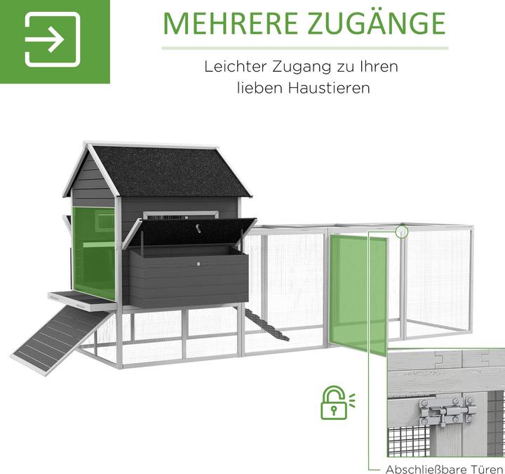 Image du produit PawHut Hühnerstall Tannenholz, Metall Grau