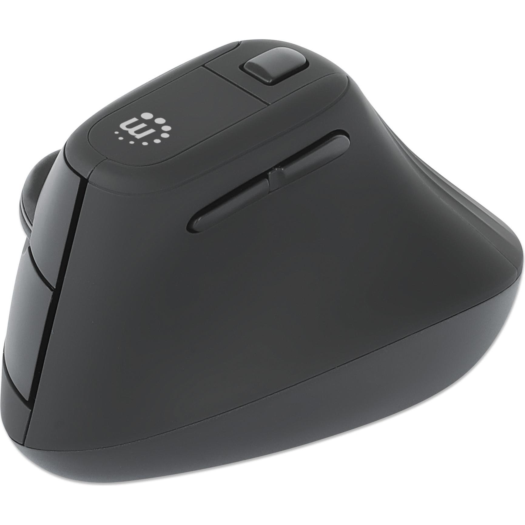 Manhattan Vertikale Ergonomische Kabellose USB-Maus (Kabellos), Maus, Schwarz