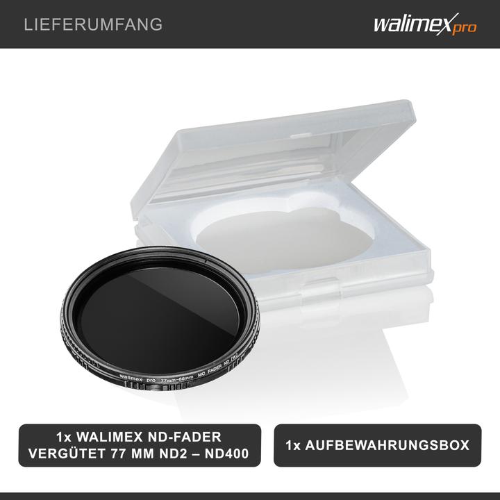 Immagine prodotto Walimex pro per fader ND ND2 - ND400 rivestito 77 mm (77 mm, Filtri grigi, 77 mm)