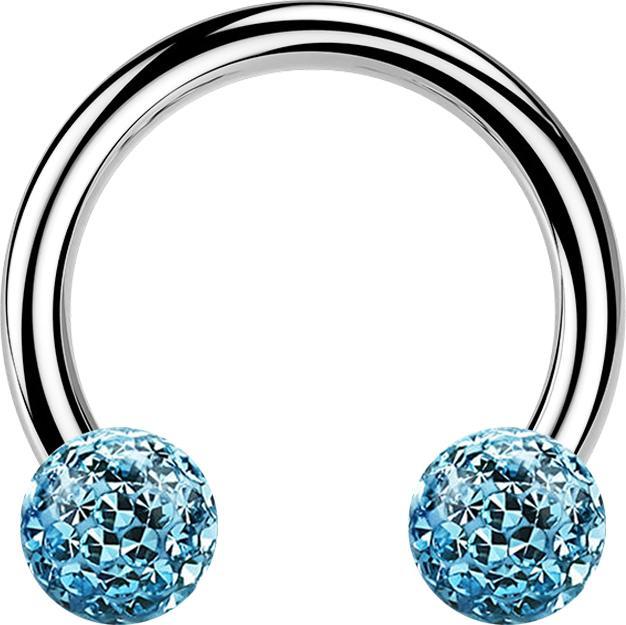 Image du produit Star Piercing Circular Barbell argent avec deux boules de cristal aqua époxy de protection (Acier chirurgical 316L, sans laiton)