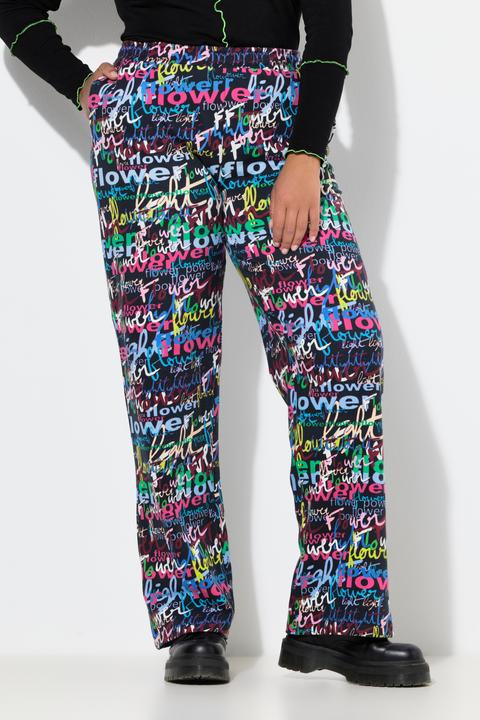 Image du produit Angel of Style Pantalon en molleton, jambe droite et message « flower power » coloré (46)