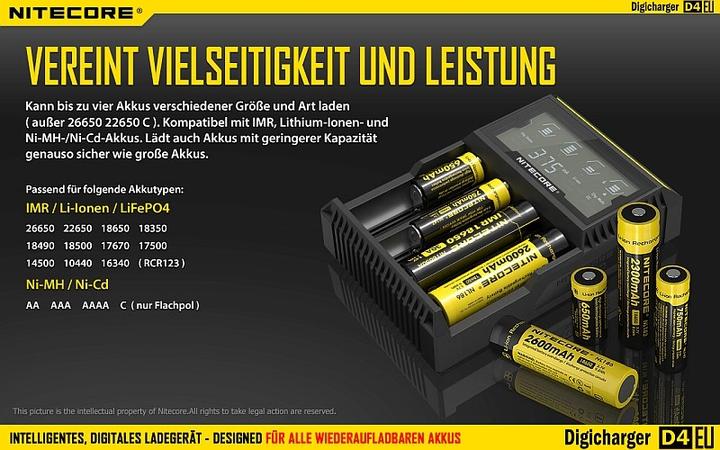 Immagine prodotto Nitecore Digicharger D4EU - Versione UE (1 pz., C, AAA, RCR123A, AA, Caricabatterie senza batteria)