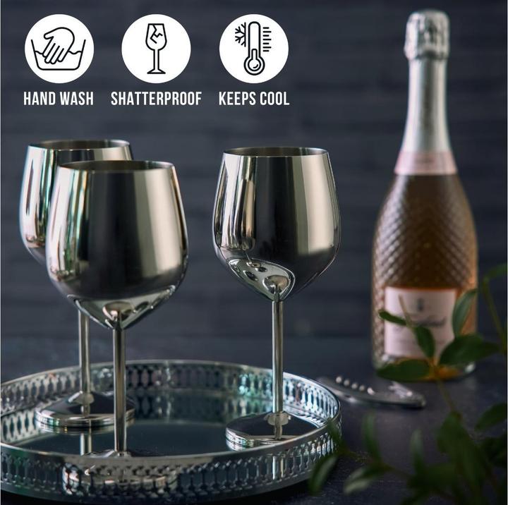 Actual product image Oak & Steel Stainless steel wine glasses silver set of 4 (50 cl, 4 Glasses, Wine glasses set)