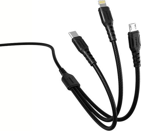 Actual product image Denmen 3IN1 USB CABLE 2.4A BLACK 1M D05E TYPE-C / MICRO / IPHONE (1 m)