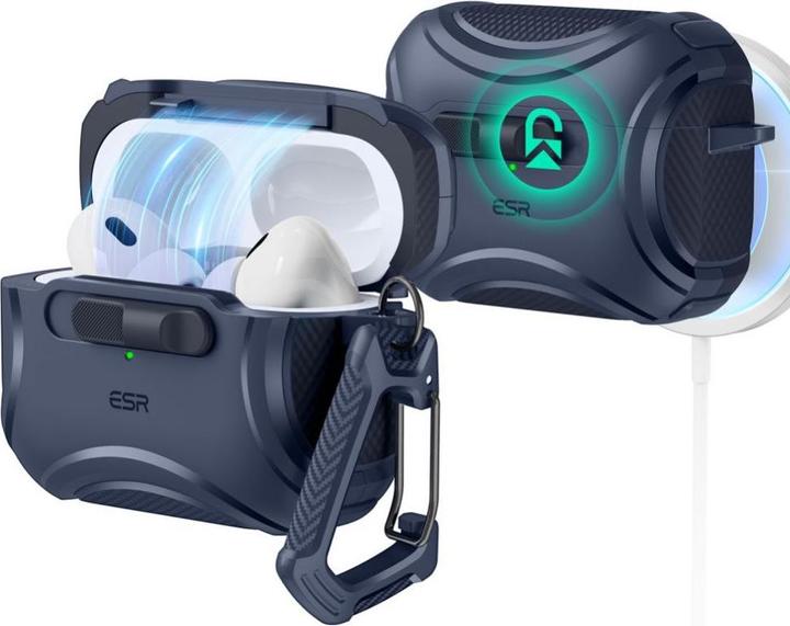 ESR Cyber Flicklock Halolock MagSafe hoesje voor Airpods Pro 1 / 2 - Blauw (Hoes voor oplaadkoffer)