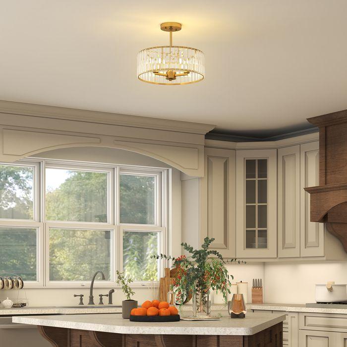 Actual product image Swisshandel24 Deckenlampe, Kristallschirm, 3 Glühbirnen, Metall, Goldfarben (E14)