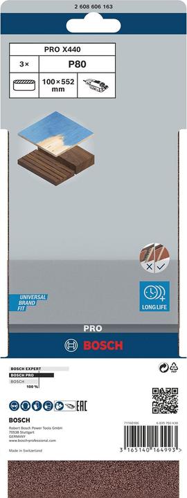 Image du produit Bosch Professional Zubehör PRO X440 bande abrasive, 100 x 552 mm, G80 (80)