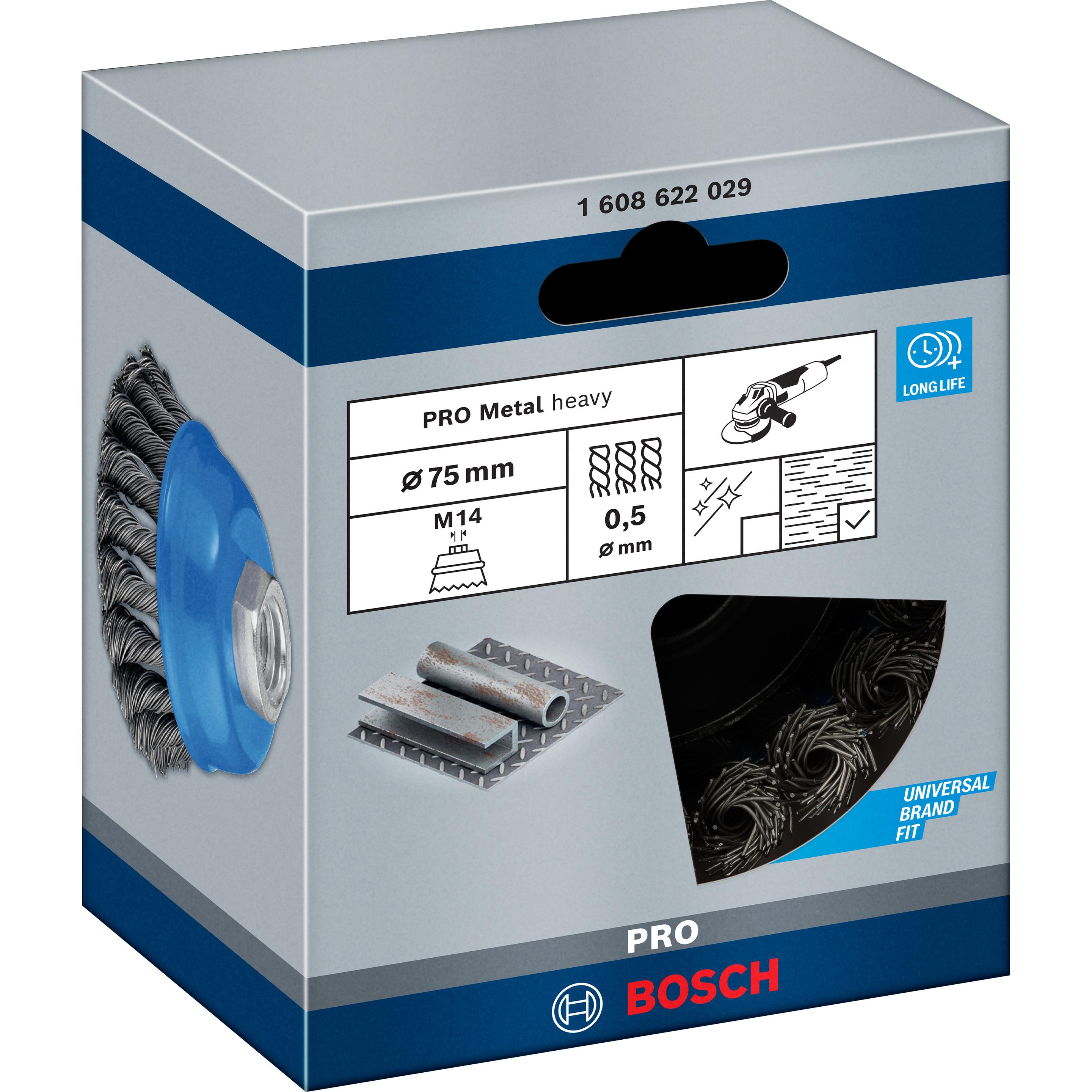 Thumbnail - Bosch Professional Zubehör, Schleifmittel, PRO Metal heavy Topfbürste, 75 x 0,5 mm, Gewinde