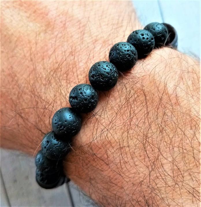 Immagine prodotto Cbx Bracciale elastico con perline Lava Rock (0.80 cm, Pietra lavica e larvikite (pietra di luna nera))