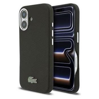 Lacoste Pvc Iconic Petit Pique Metal Logo MagSafe Rückseite Für IPhone 16 Schwarz (Apple IPhone 16), Smartphone Hülle, Schwarz