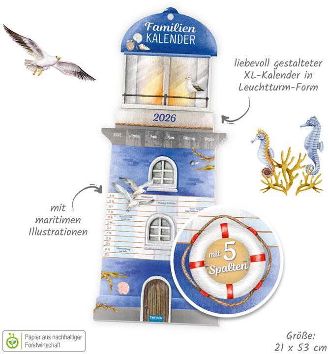 Produktbild Trtsch Formkalender Familienkalender Leuchtturm 2026 (Deutsch, Harter Einband)