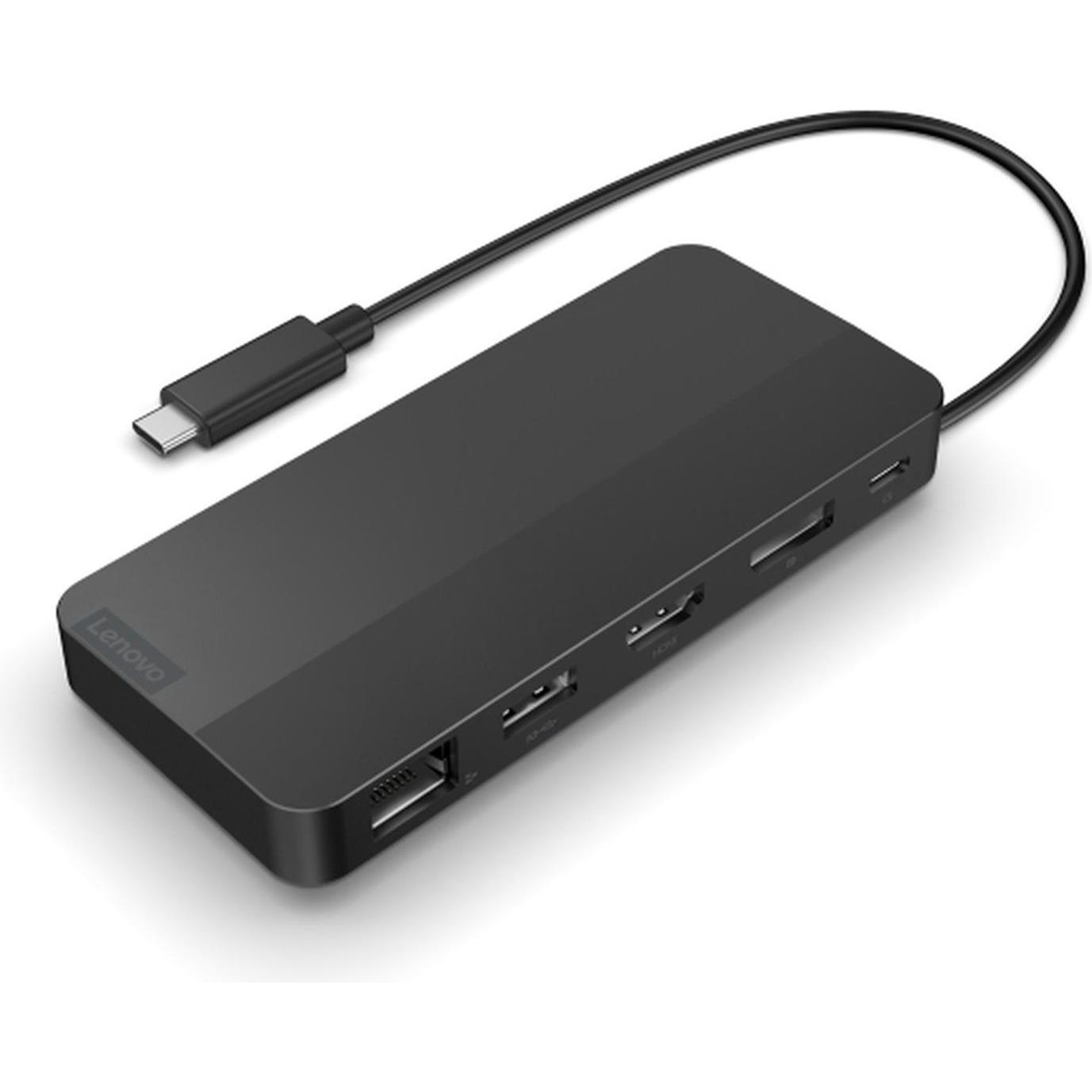Lenovo Travel Dock (USB-C, 7 Ports), Dockingstation + USB Hub, Schwarz