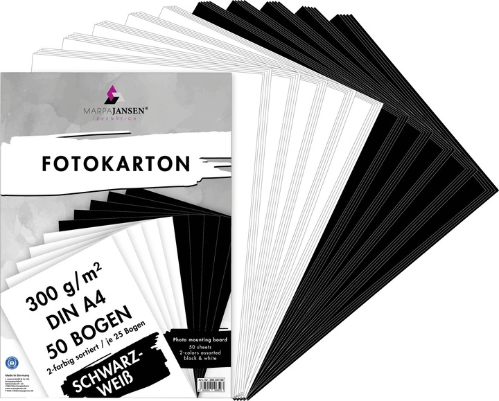 Produktbild MarpaJansen Fotokarton-Sortierung "Schwarz-Weiss", A4, 50 Blatt (300 g/m², 50 x)