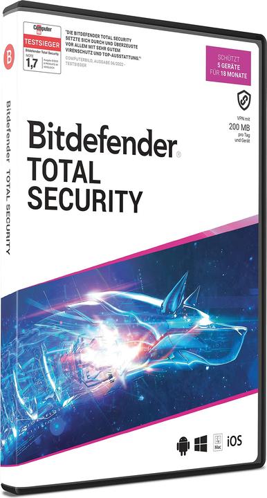 Produktbild Bitdefender Total Security 5 Geräte / 18 Monate (Code in a Box) (1 User, 18 Monate)