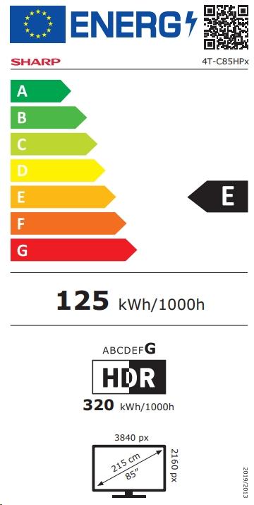 Label énergétique Sharp 85HP5265E (85", QLED, 4K, 2025)