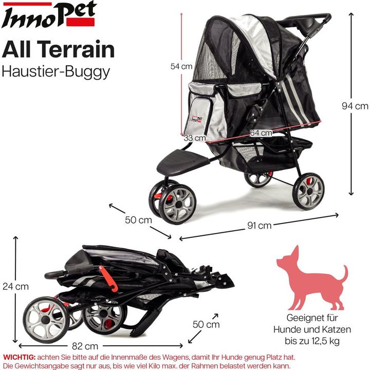 Produktbild InnoPet Buggy All Terrain, Schwarz / Silber (Hund, Katze, Faltbar)