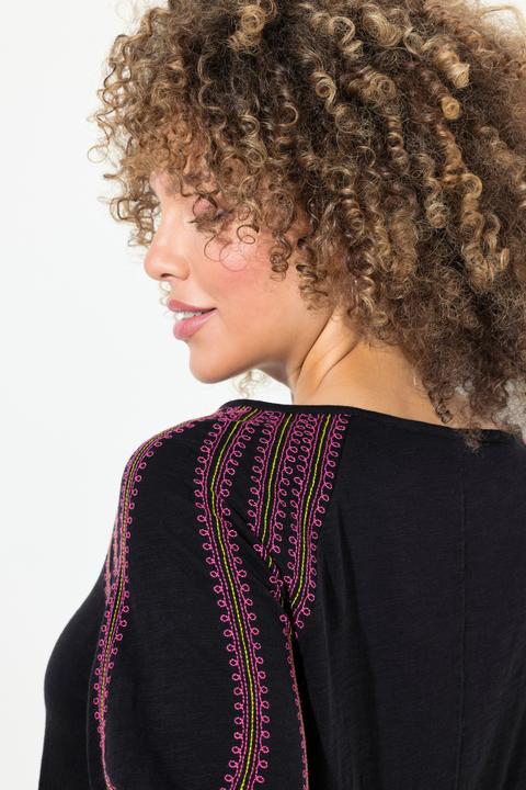 Produktbild Ulla Popken Shirt, Stickerei, Rundhals, Langarm, Gummisaum (58)