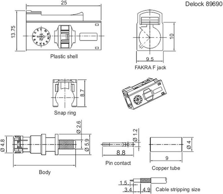 Produktbild Delock FAKRA F jack 25 mm (long) for crimping (Antennenkabel)