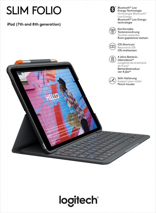 Produktbild Logitech Slim Folio (DE, iPad 2021 (9. Gen), iPad 2019 (7. Gen), iPad 2020 (8. Gen))
