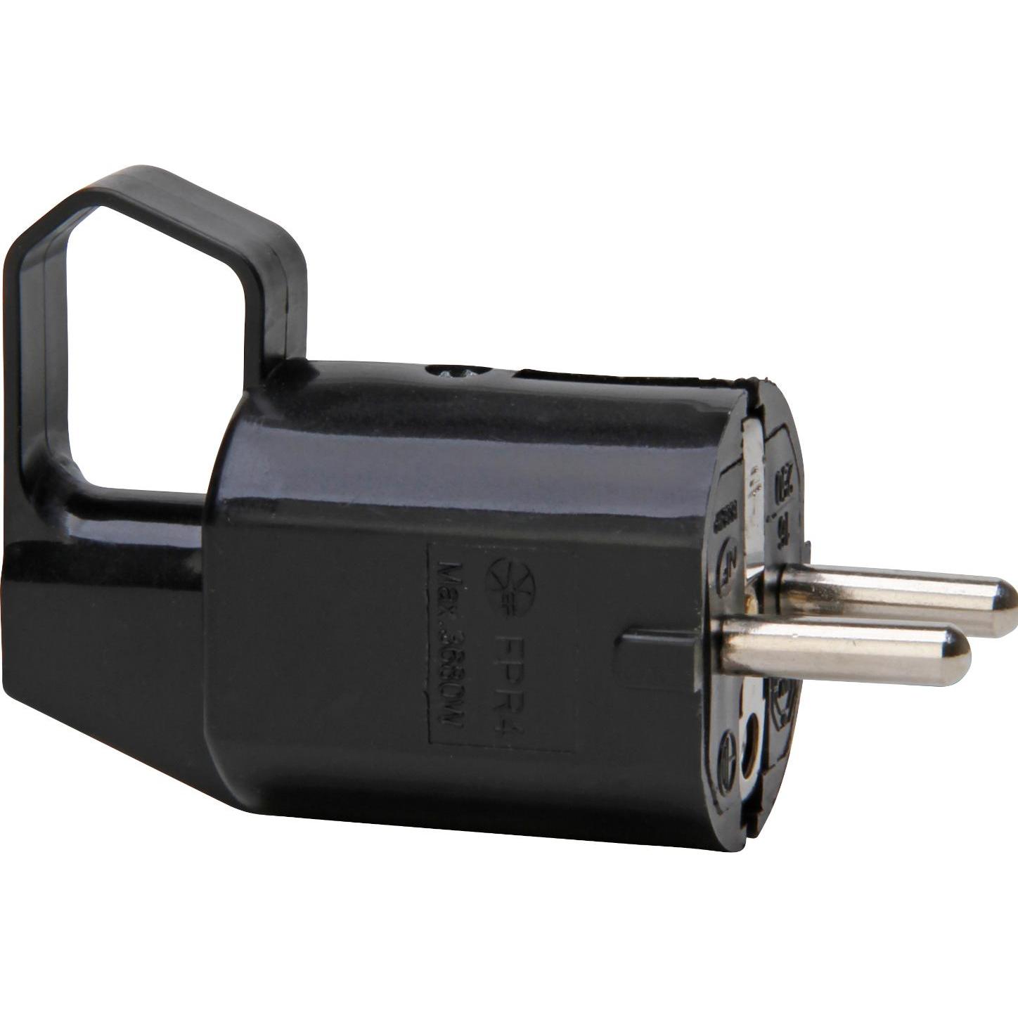 Kopp, Netzstecker + Netzkupplung, Kunststoff-Schutzkontakt-Stecker mit Abzugshilfe schwarz