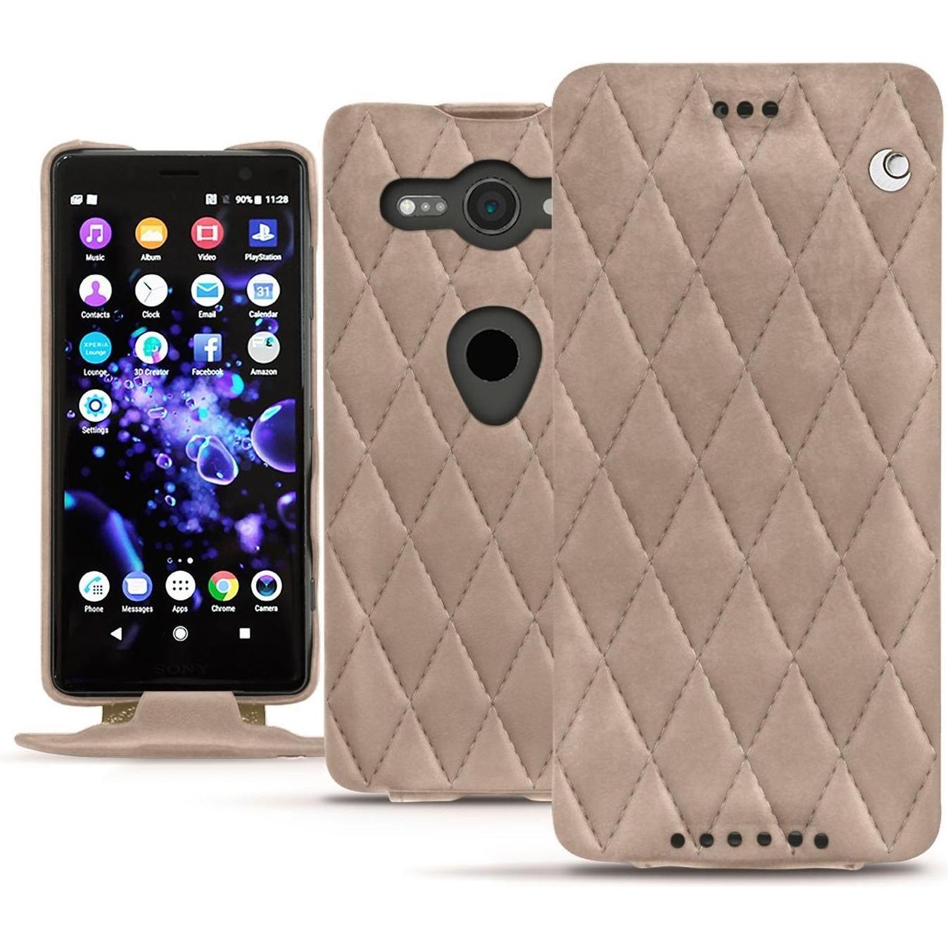 Noreve Lederschutzhülle vertikal (Sony Xperia XZ2 Compact), Smartphone Hülle, Beige