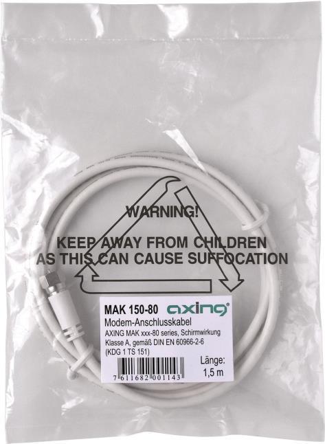 Image du produit Axing MAK15080 Câble coaxial blanc de 1,5 m de type F (85 dB, Câble d'antenne)