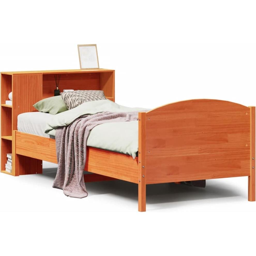 VidaXL, Bett, Massivholzbett Holzbett Bett mit Regal ohne Matratze Wachsbraun 90x190cm (90 x 190 cm)