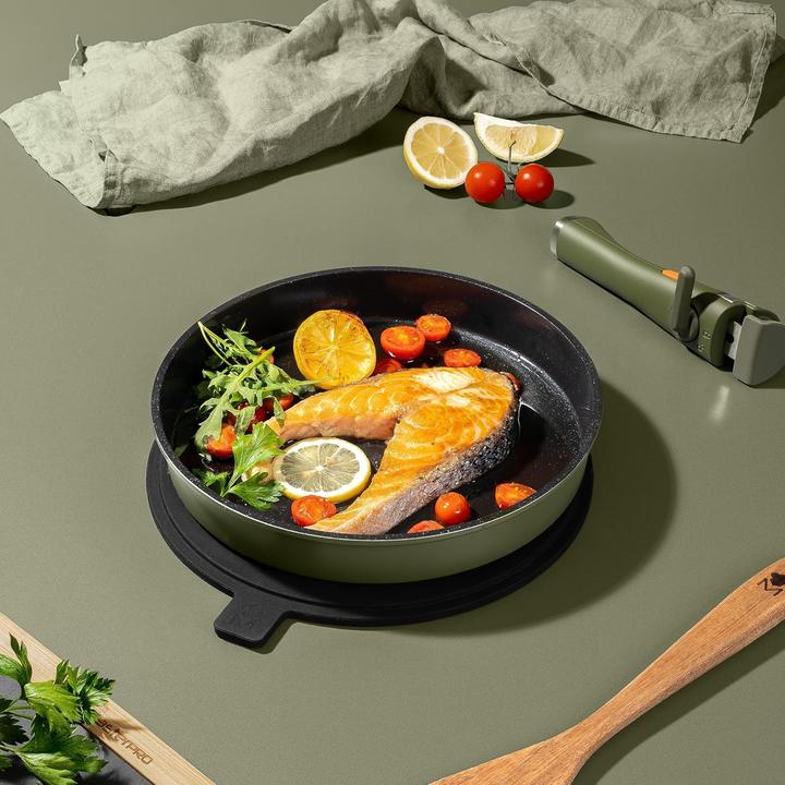 Produktbild MasterPRO Stapelbares 10-teiliges Kochset mit abnehmbarem Griff, keramischer Beschichtung und Thermo-Control (Bratpfanne, Grillpfanne, Kochtopf, Aluminiumguss)