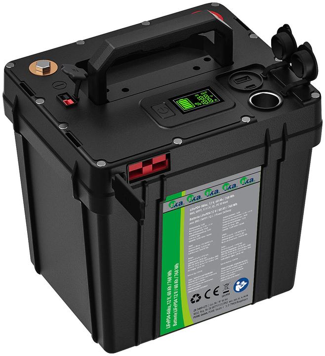 Image du produit TKA Batterie LiFePO4, 12 V, 60 Ah / 768 Wh, BMS, MPPT, 12 V DC, QC, PD 30 Watt (12.80 V, 60 Ah)