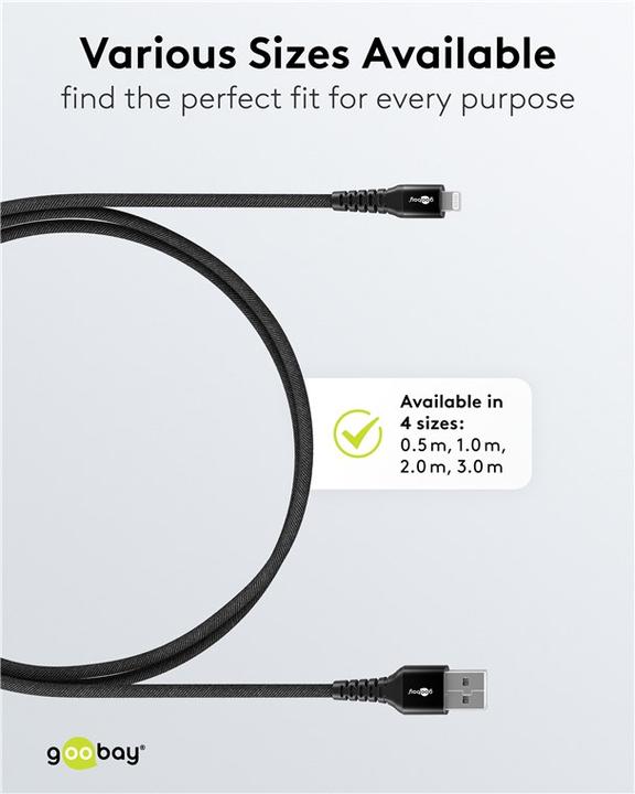 Produktbild Goobay Lightning USB-C Supersoftes Textilkabel mit Metallsteckern, 2 m (2 m, USB 2.0, 60 W)