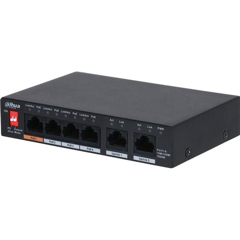 Dahua PoE-Switch PFS3006-4GT-60-V2 unmanaged (6 Ports), Netzwerk Switch, Schwarz